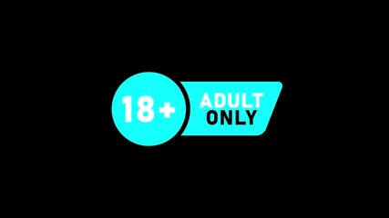 Cyan circle with 18+ and cyan banner with ADULTONLY text on black background 18 plus adult only