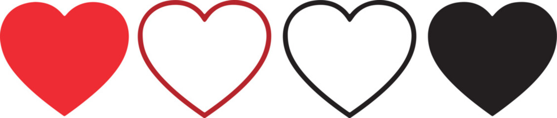 Four hearts in different colors and styles on a