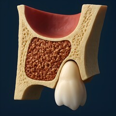 Fototapeta premium 3D Medical Illustration of Tooth and Maxillary Sinus Anatomy in Human Jawbone Cross-Section
