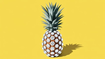 Obraz premium A vibrant artistic pineapple with jewel like details on a yellow background