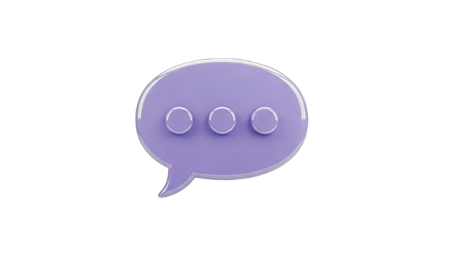 3D Purple 3d chat bubble with ellipsis on transparent background - Powered by Adobe