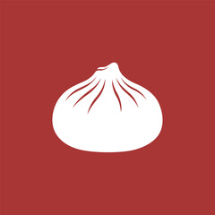 White steamed dumpling momo or baozi Asian food vector illustration icon on red background