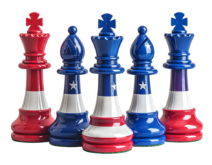  chess pieces painted in the colors of the usa flag on a transparent background. More by ARNIKA ISLAM 