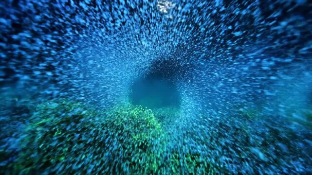 Bioluminescent Algae Bloom Swirling in Deep Dark Ocean Water