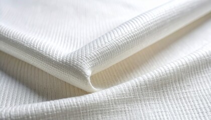 Close-up shot of white textured fabric with soft folds, showcasing its detailed weave and tactile qualities, perfect for textile design inspiration