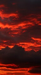 Naklejka premium Dramatic Red Sunset Sky Clouds Weather Phenomenon Beautiful Evening Scenery Photography