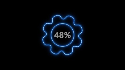 Glowing Blue Gear with 48 Percent Sign Neon Light Effect on Black Background for Infographics and Technology Presentations