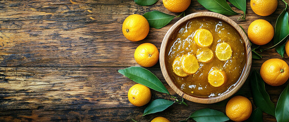 Homemade Mandarin Orange Marmalade Rustic Wooden Bowl Fresh Citrus Fruit