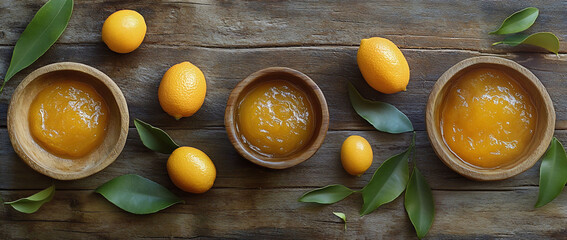 Homemade Kumquat Marmalade Rustic Wooden Bowls Fresh Citrus Fruit