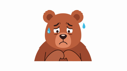 Fototapeta premium Cartoon-style bear with a somber expression, rich brown fur, and black-outlined facial features