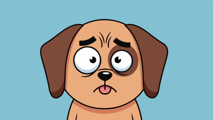 Playful cartoon illustration of a dog's face with light brown fur and dark brown ears on a light blue background