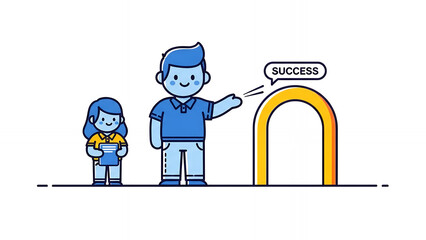 Mentorship and Success Pathway. Manager Guiding Employee Towards Opportunity Goal and Career Achievement.