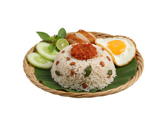 Delicious Nasi Lemak Malaysian Cuisine with Fried Chicken and Egg Dish