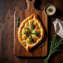 Rustic Khachapuri on Wooden Board &ndash; Cheese Lovers&rsquo; Dream