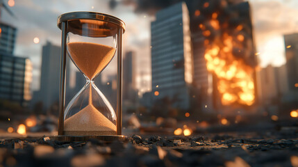 Hourglass Cityscape Destruction Time Crisis