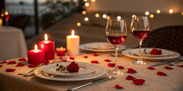 Romantic dinner table setting - Powered by Adobe