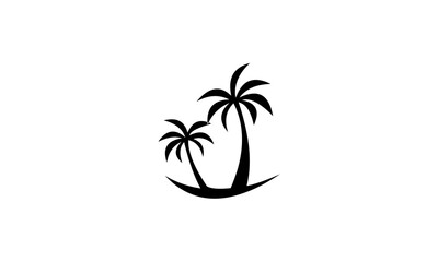 Two black palm trees silhouetted against a white background, symbolizing tropical paradise and relaxation.