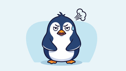 Naklejka premium Cartoon penguin with blue and white plumage expressing frustration against a light blue background