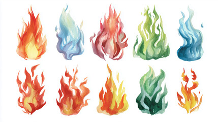 火の水彩イラスト素材集