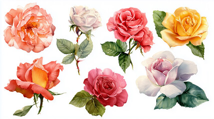 バラの花の水彩画、素材集