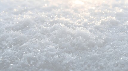 Obraz premium A serene snowy landscape viewed from a low angle, capturing the intricate details of the snow-covered terrain under soft, warm light