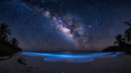 Bioluminescent Bay with Milky Way Night Sky.