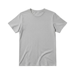 Plain heather grey short-sleeved t-shirt with heathered cotton blend texture, laid flat in a top-down view on transparent background, e-commerce product concept
