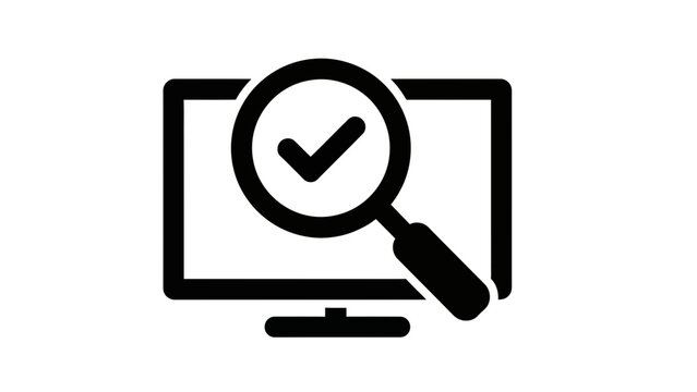 Online Verification: Magnifying Glass on Computer Screen Icon