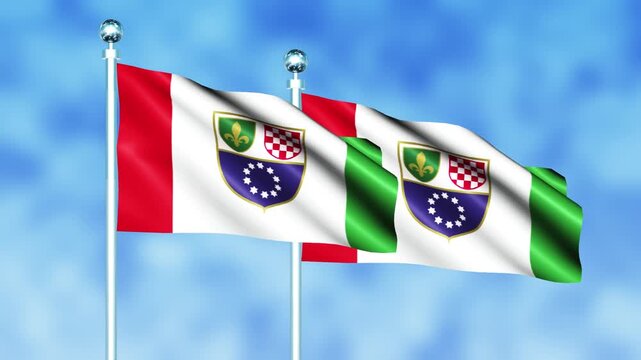 Bosnia Herze govina Federation of National Flag Waving on Flagpole, Seamless Loop, Realistic 3D Animation