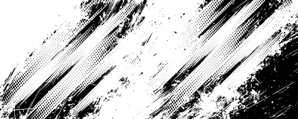 Vector grunge texture. Grunge black and white texture of black brush strokes on white paper or background.