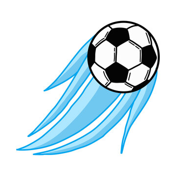 Soccer sall with dynamic blue motion trails vector. flying football illustration with abstract speed effect