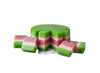Delicious Layered Slice Cake with Green Pink and White Color Stack