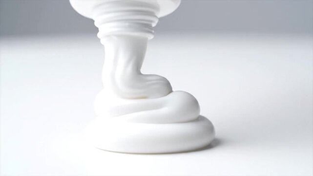 White cream substance squeezed from a tube onto a white surface with shadows
