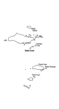 Map of the U.S. Virgin Islands - Saint Croix, Saint Thomas, and Water Island.
