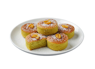 Delicious Round Pandan Cake with Coconut and Candied Fruit Dessert Cuisine