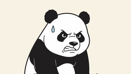 Fototapeta premium Angry panda illustration with tear on cheek in black and white