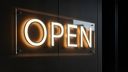 Illuminated Open Sign Glowing Warmly Against a Dark Background