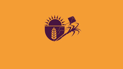 A stylized emblem featuring a sun, wheat stalk, kite, and insect on a vibrant orange background, representing agriculture and leisure. © Airwj