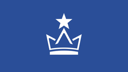 A white stylized crown with a star rising above it, set against a solid royal blue background, representing royalty and aspiration.