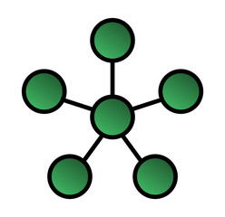 A minimalist representation of interconnected green spheres on a dark background illustrating network or data flow concepts