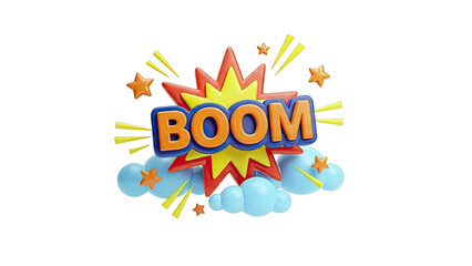 3D "BOOM" Comic Explosion with Stars and Clouds
