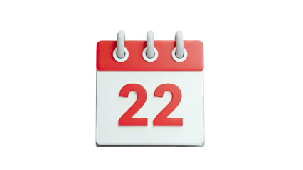 3D Calendar Icon Showing the 22nd Day