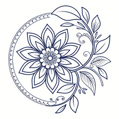 Round Floral Mandala Outline Vector Illustration