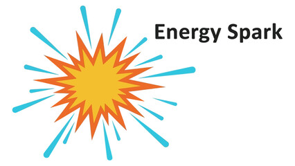 Colorful energetic burst icon with text: dynamic sunburst design