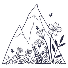 Simple Mountain Flower Outline Minimalist Vector Art