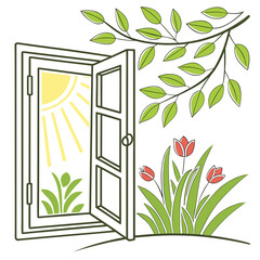 Spring Window Sunshine Icon Vector Illustration