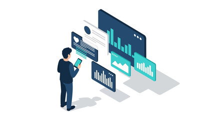 Modern isometric analysis and data visualization in digital marketing strategy