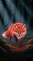 Fox in the Forest - A Focused Gaze in the Dark Woods.