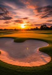 Golf Course Sand Trap at Sunset - A Serene Landscape.