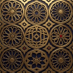 Intricate Golden Islamic Geometric Pattern - A Detailed Ornamental Design.